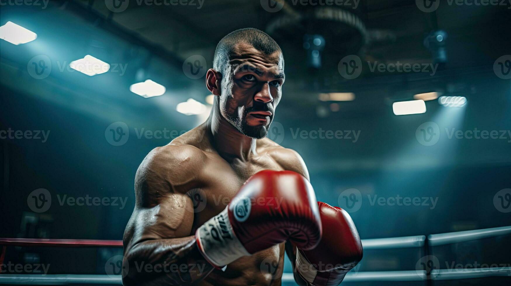Portrait of a professional boxer in a fighting pose AI Generative photo