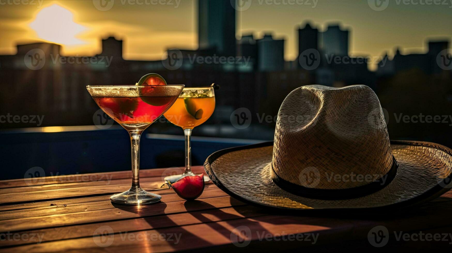 Fresh cocktail with sombrero on the table AI Generative photo