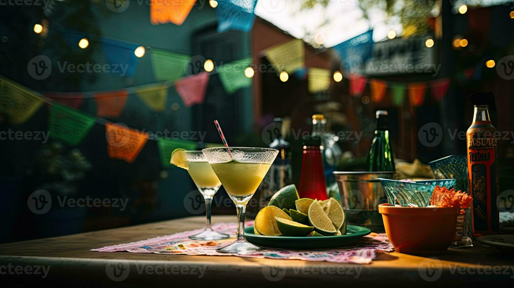 Fresco cóctel con sombrero en el mesa ai generativo foto