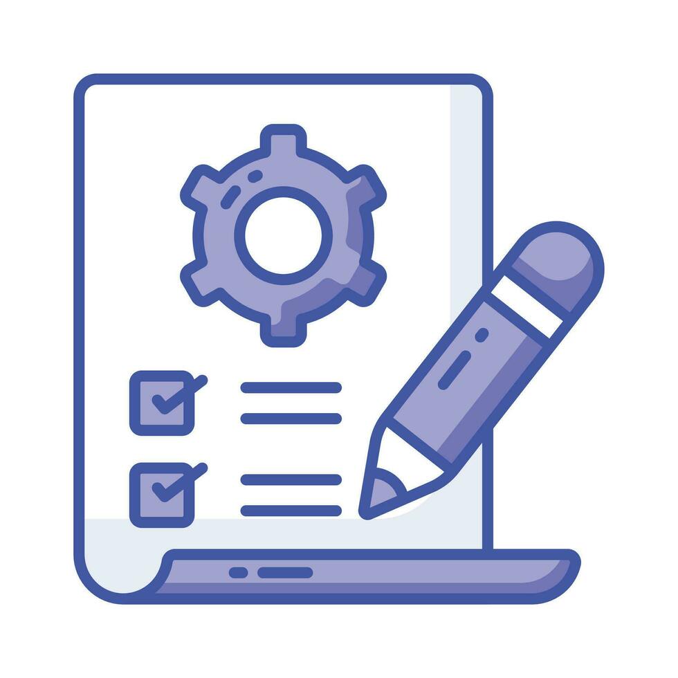 Checklist with cogwheel and pencil showing concept icon of work planning, technical configuration vector