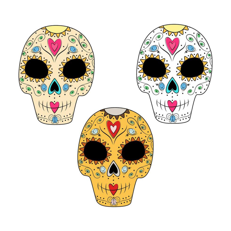 vector conjunto de 3 estampado resumen azúcar calaveras en de moda brillante sades.feliz día de el muerto. mexico