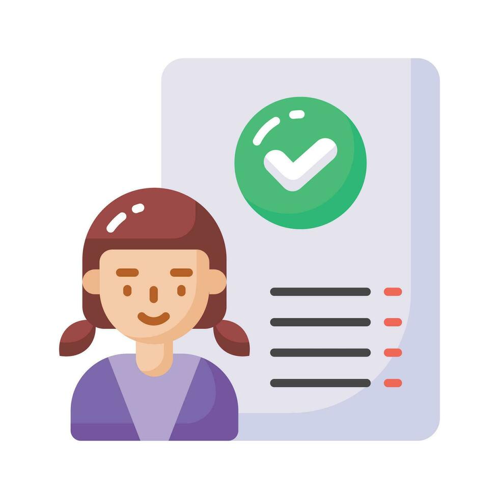 Women avatar with check marked document showing hiring concept vector design