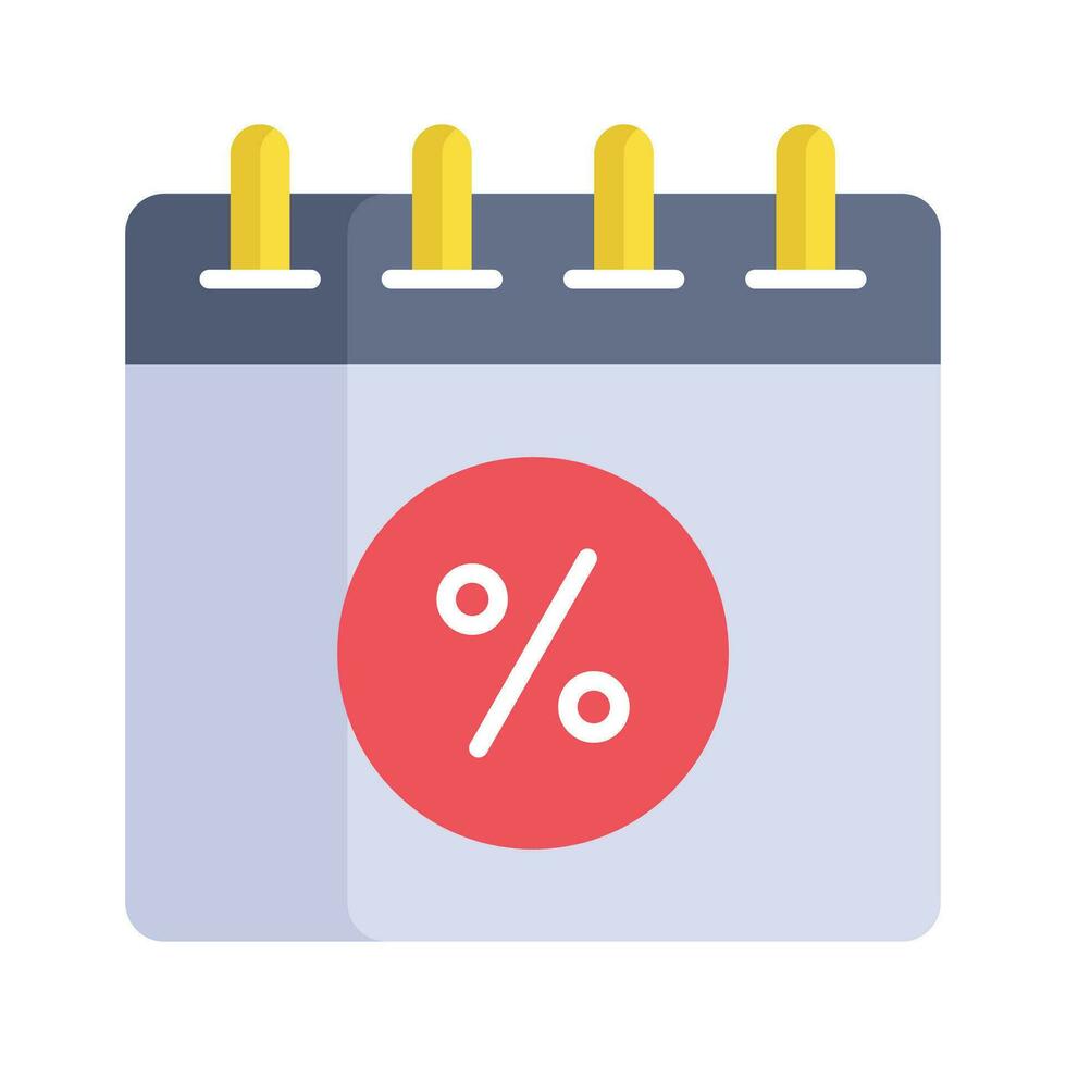 Percentage on calendar denoting concept icon of promotion date vector