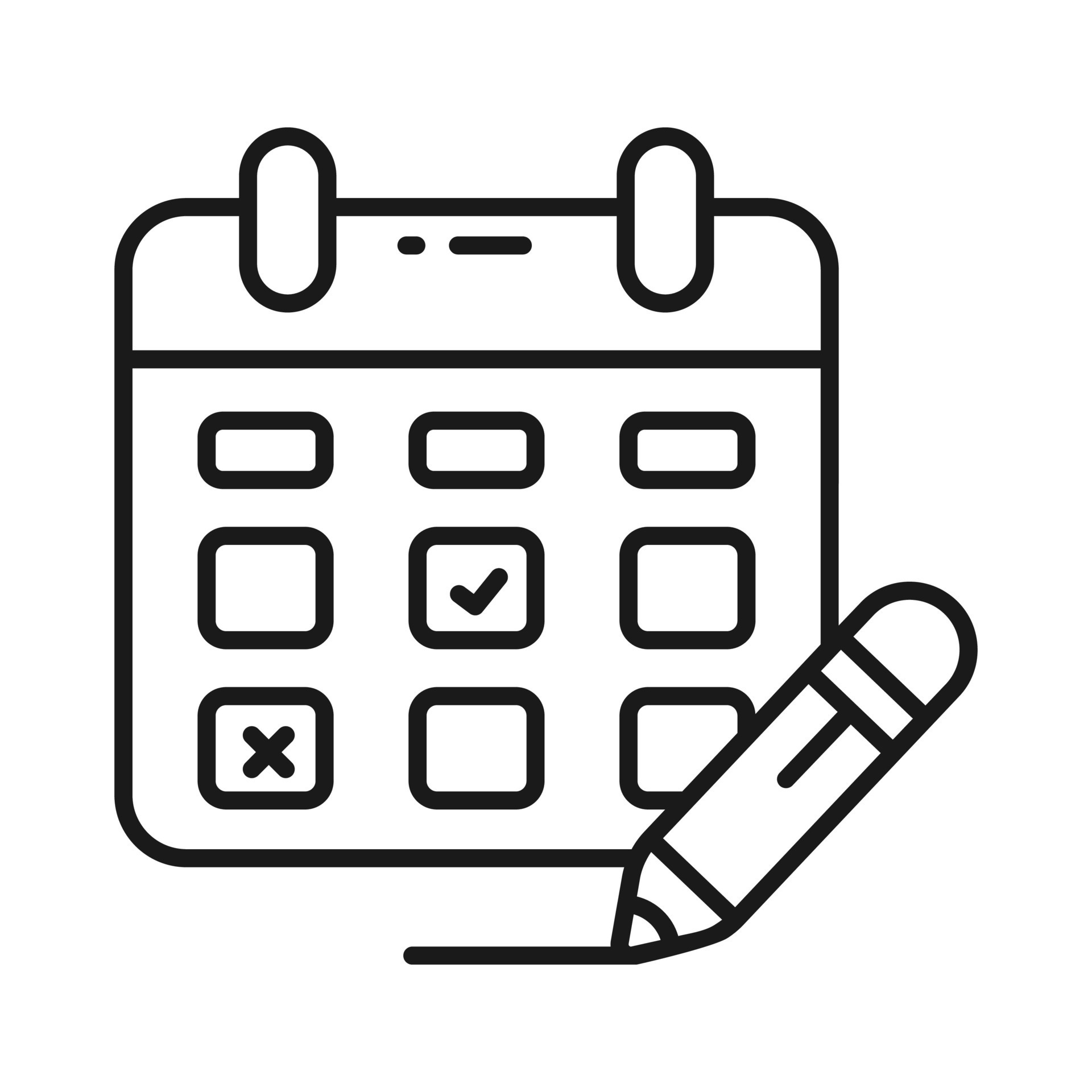 Check mark on calendar with pencil, depicting schedule planner vector
