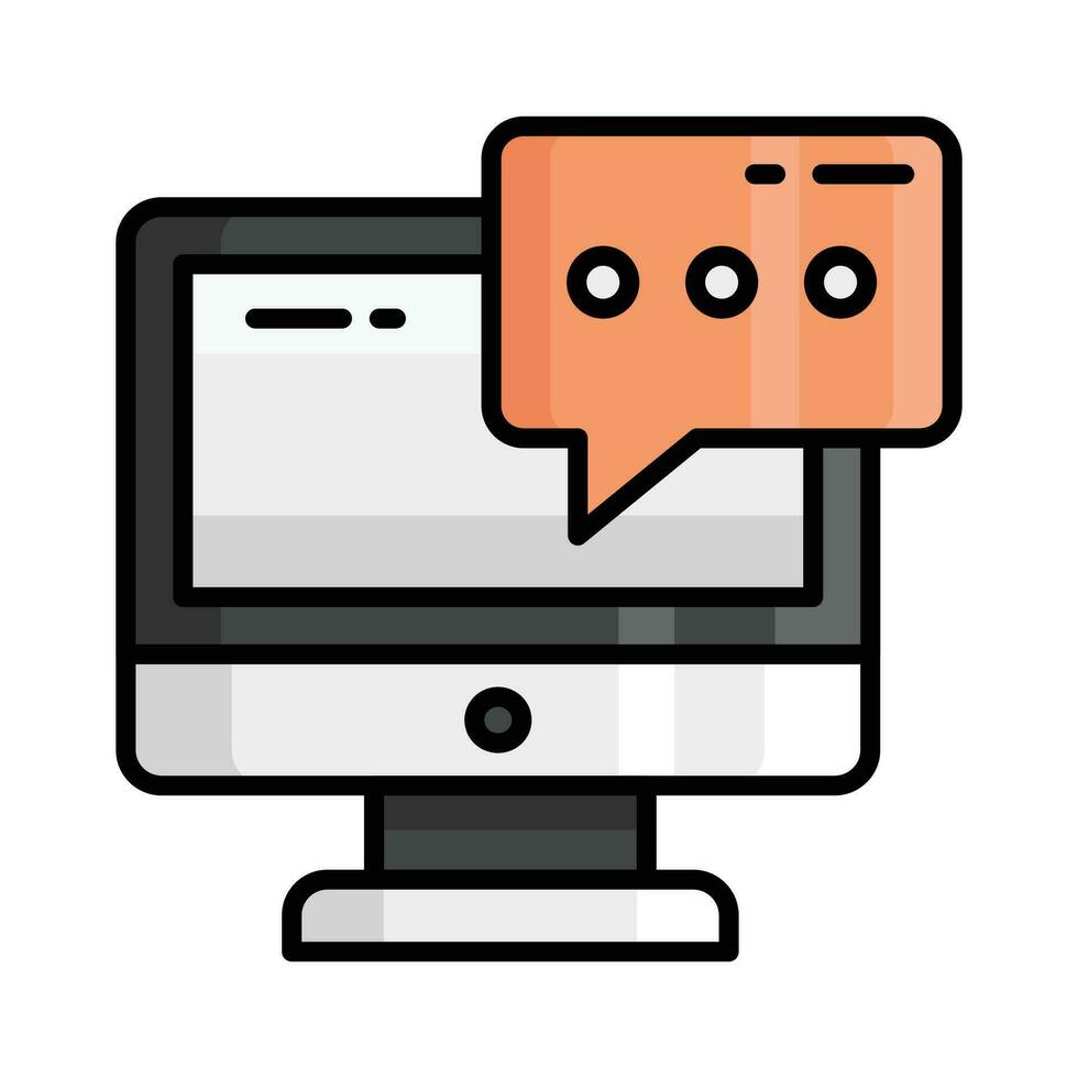 Chat bubble and monitor vector icon of online communication