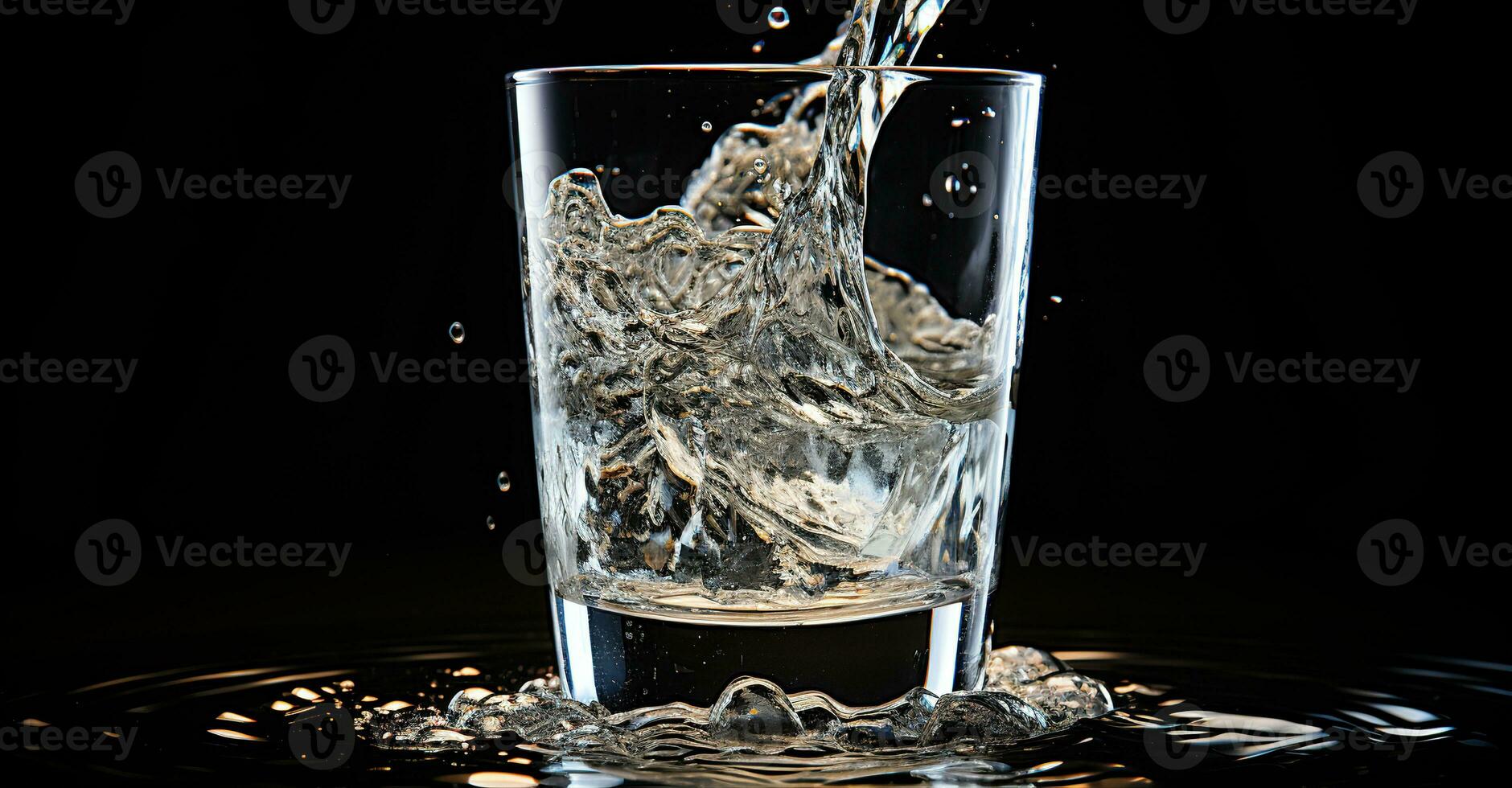 Glass of water being filled with water. Created with Generative AI photo