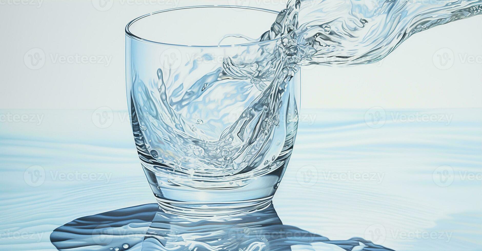 Glass of water being filled with water. Created with Generative AI photo