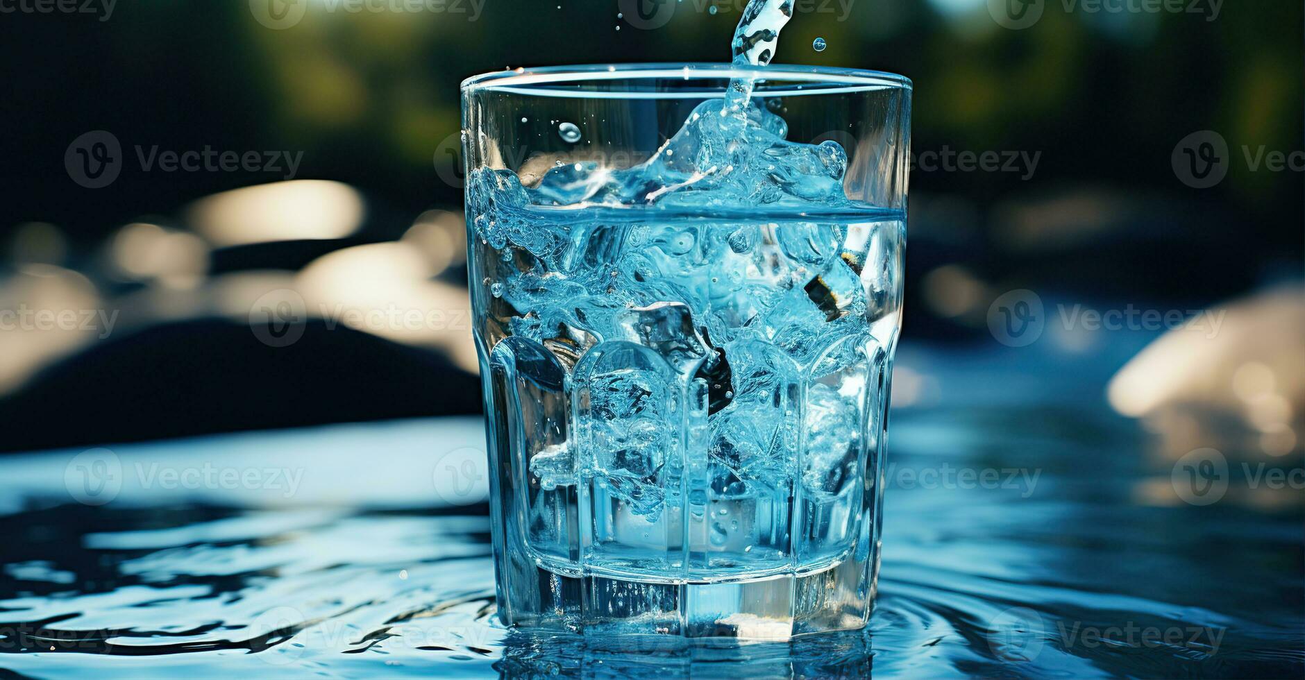 vaso de agua siendo lleno con agua. creado con generativo ai foto