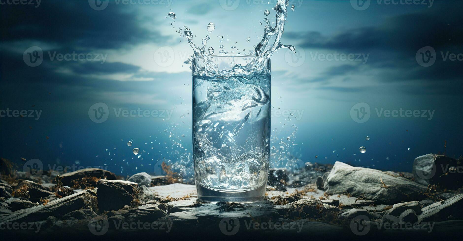 Glass of water being filled with water. Created with Generative AI photo