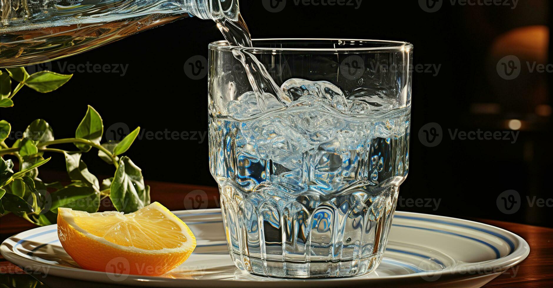 Glass of water being filled with water. Created with Generative AI photo