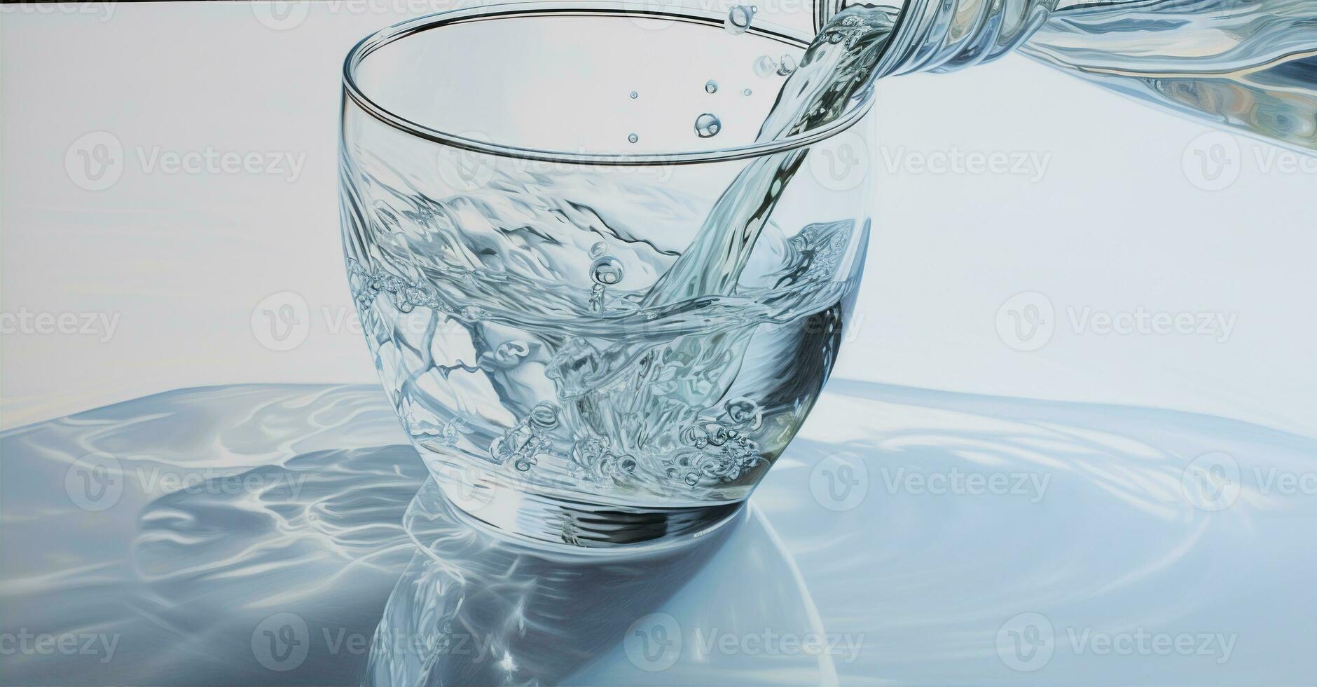 Glass of water being filled with water. Created with Generative AI photo