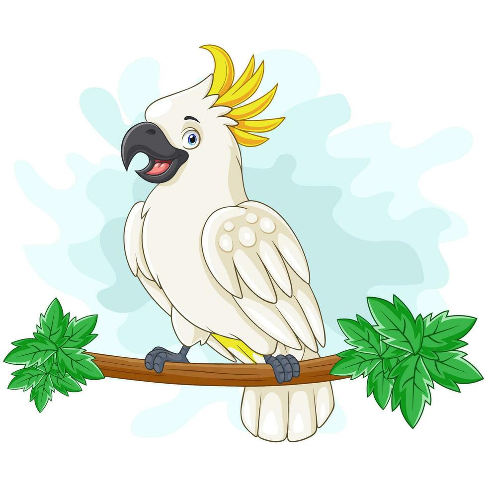 Cartoon cockatoo bird  sitting on a tree branch vector