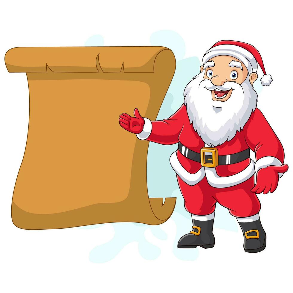 Cartoon funny santa claus with blank sign vector