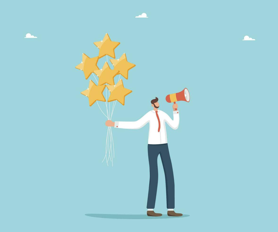 Desire and motivation to reach top and achieve goals, use creativity or logic to succeed in work or study, leadership skills to choose right strategy to overcome difficulties, man holding star balls. vector