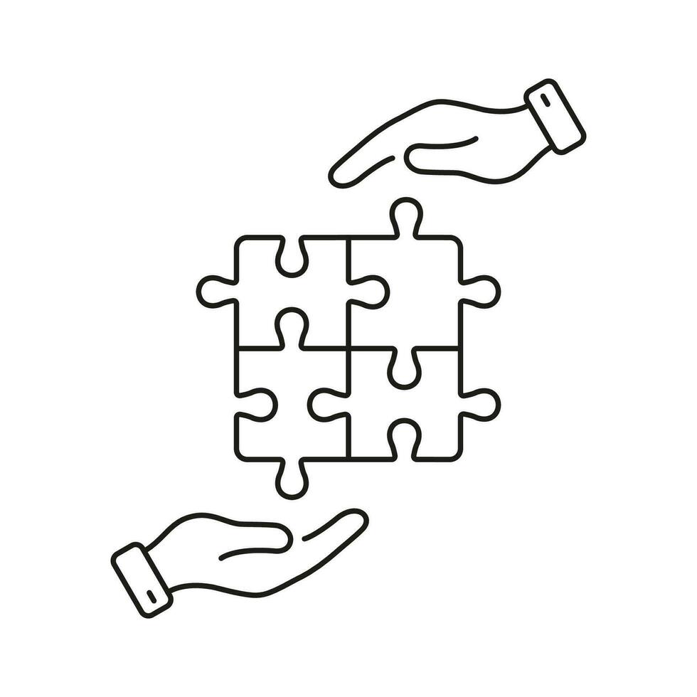 Man holding in hand puzzle element and looks for a solution to assemble  last jigsaw piece. Concept of project finishing, work solutions, suggestion  of creative ideas. Flat style vector illustration. 4737057 Vector