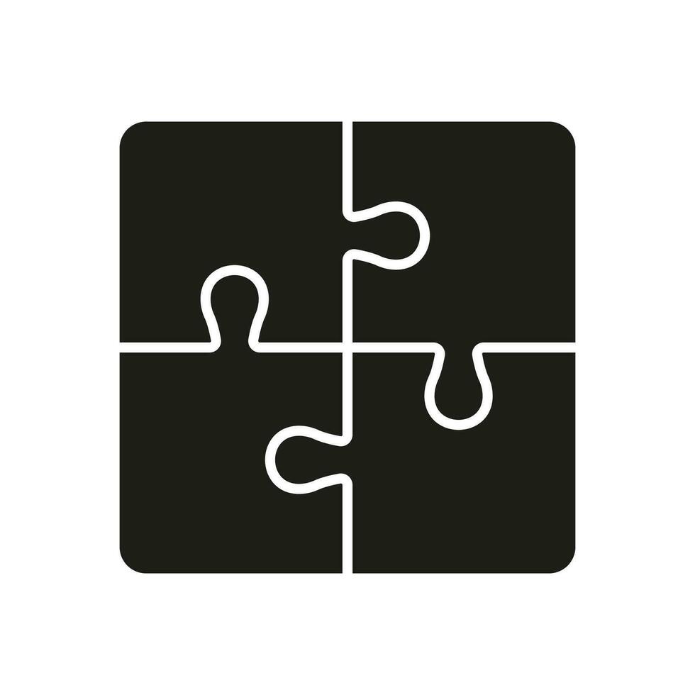 Jigsaw Square Pieces Match Glyph Pictogram. Puzzle Combination, Solution Silhouette Icon. Idea, Challenge Logic Game. Teamwork Solid Sign. Isolated Vector Illustration.