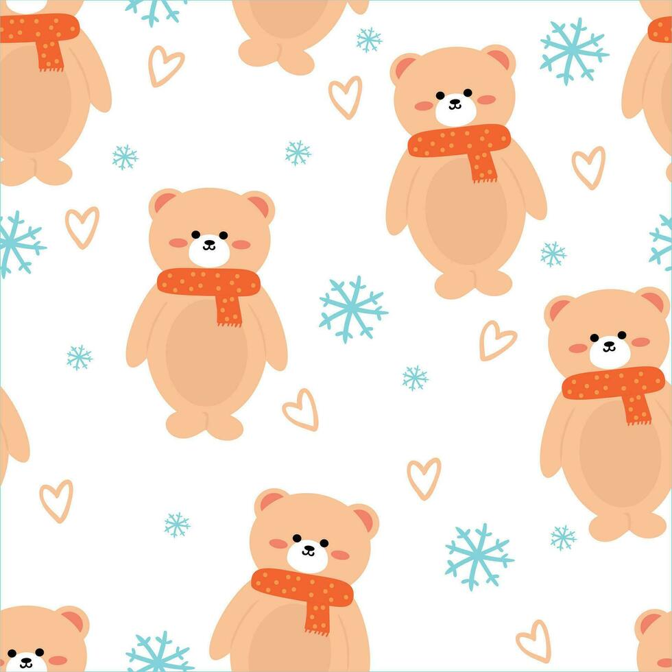 Seamless pattern of cute bears and winter elements for fabric prints, textiles, gift wrapping paper. colorful vector for children, flat style