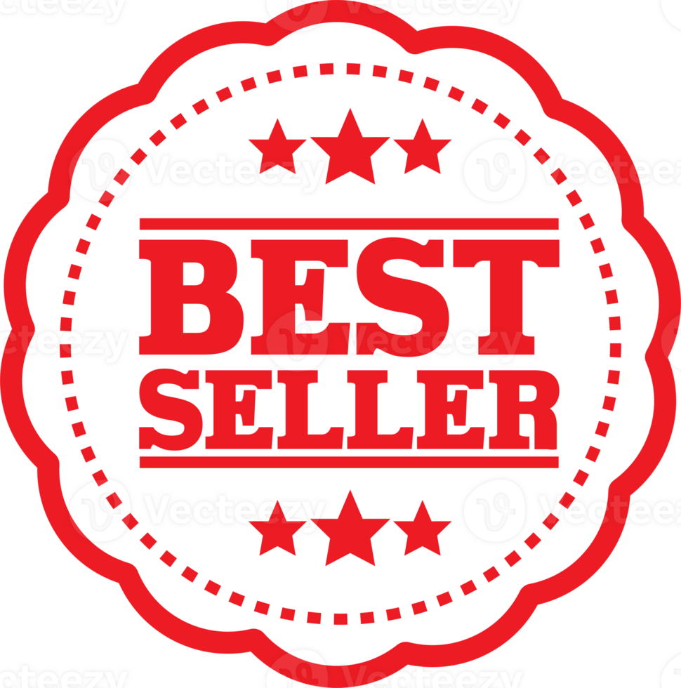 Golden best seller icon symbol sign with red ribbon transparent