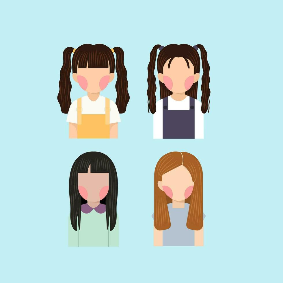 conjunto de avatar de niña pequeña vector