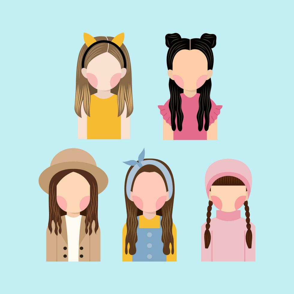 Set Of Little Girl Avatar vector