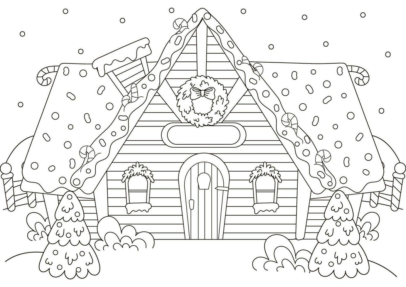 Christmas House Coloring Page For Kids And Adults With Christmas Tree And Decorations 30748568 Christmas House Coloring Page For Kids And Adults With Christmas Tree And Decorations 30748568
