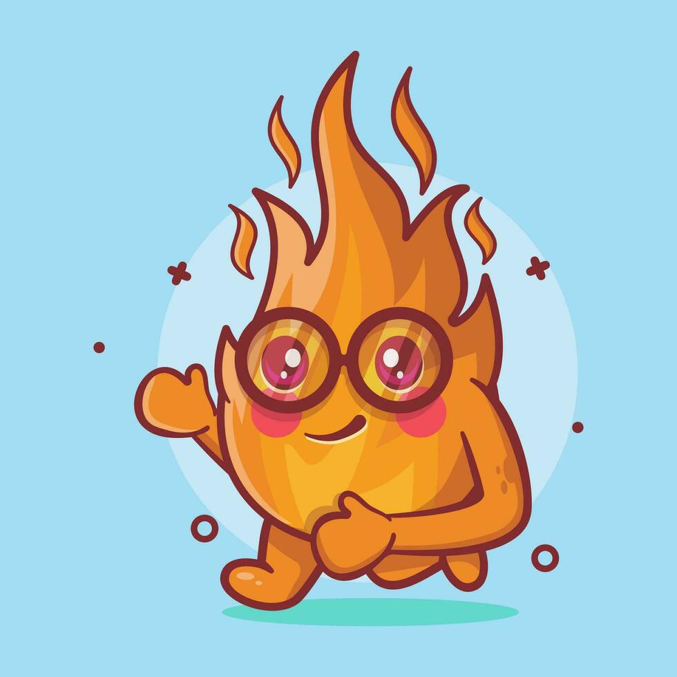 alegre fuego fuego personaje mascota corriendo aislado dibujos animados en plano estilo diseño vector