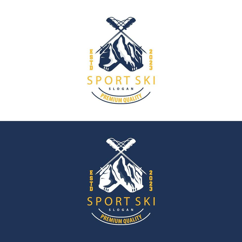 Ski Sport Logo, Winter Snow Sports Design Retro Vintage Vector Illustration
