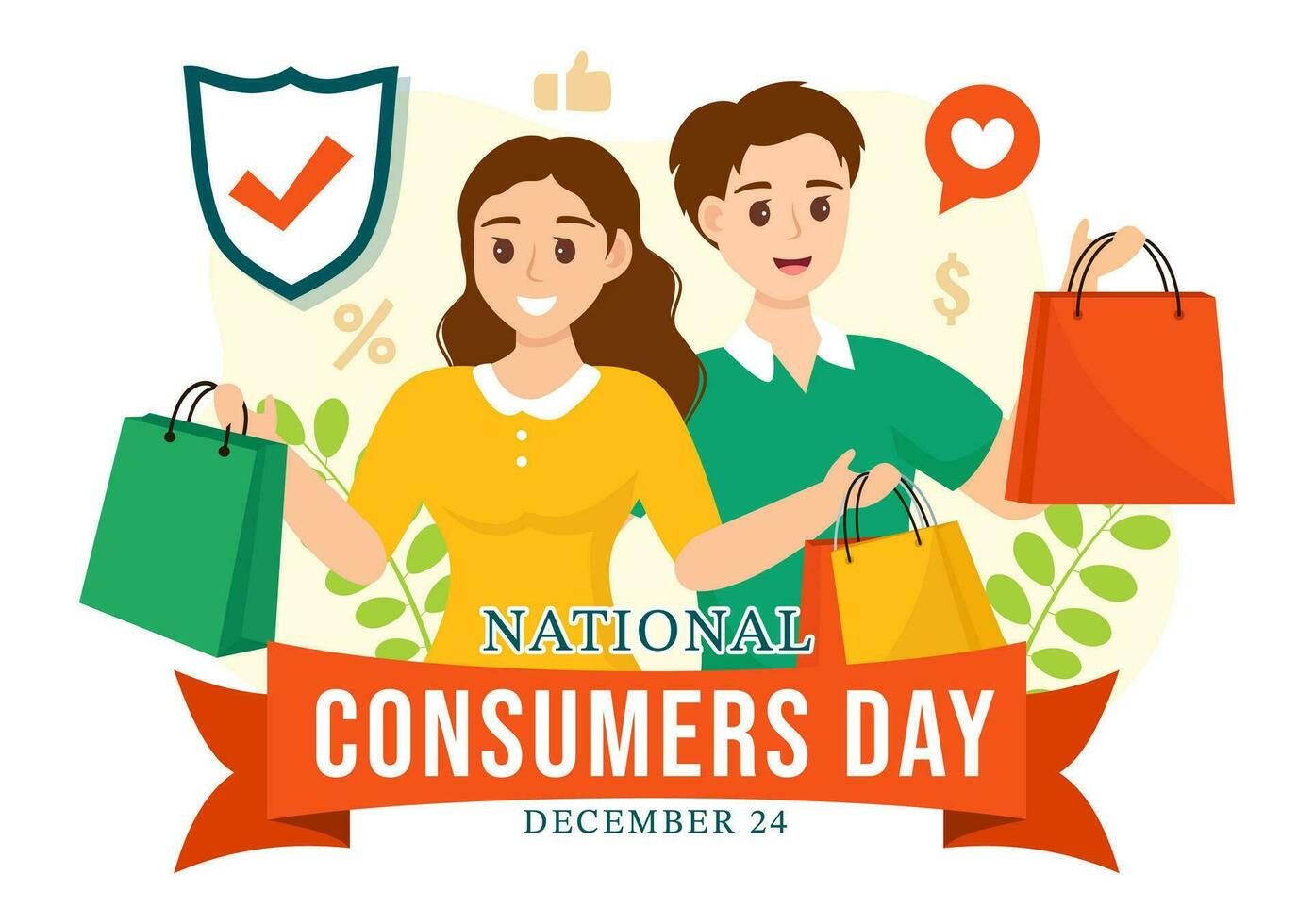 National Consumer Day Vector Illustration with Shopping Cart and Paper Bag for Promotion, Banner or Poster in Flat Cartoon background Design