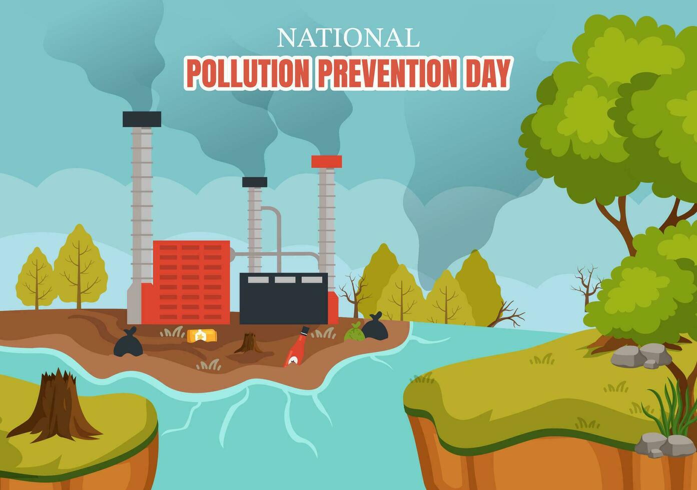 nacional contaminación prevención día vector ilustración en 2 diciembre para conciencia Campaña fábrica, bosque o vehículo problemas en dibujos animados antecedentes