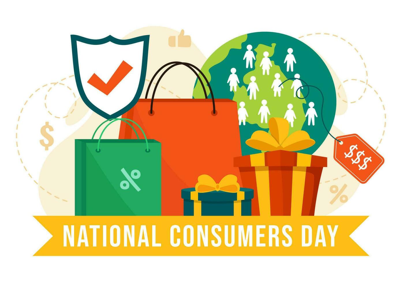 National Consumer Day Vector Illustration with Shopping Cart and Paper Bag for Promotion, Banner or Poster in Flat Cartoon background Design