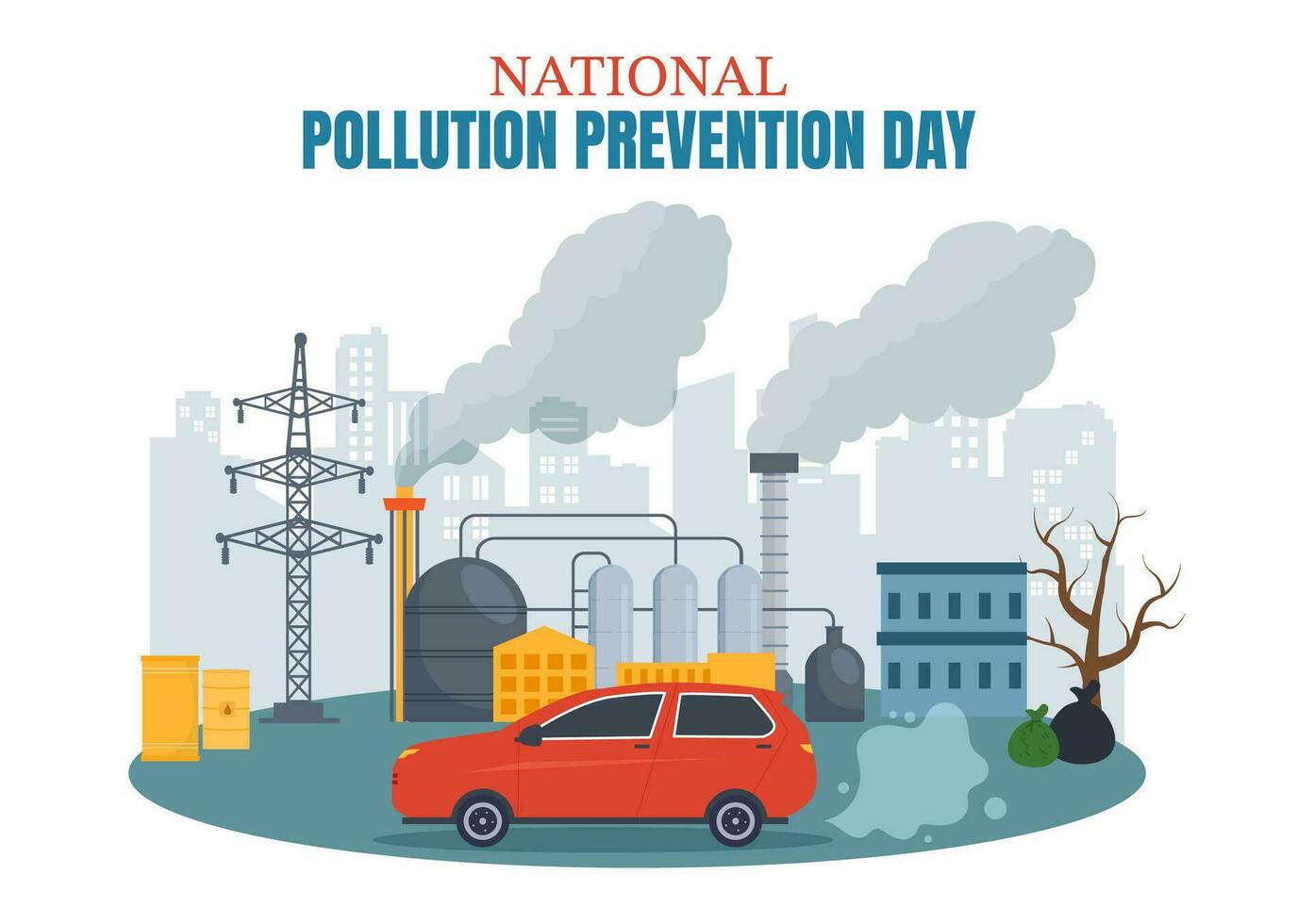 nacional contaminación prevención día vector ilustración en 2 diciembre para conciencia Campaña fábrica, bosque o vehículo problemas en dibujos animados antecedentes