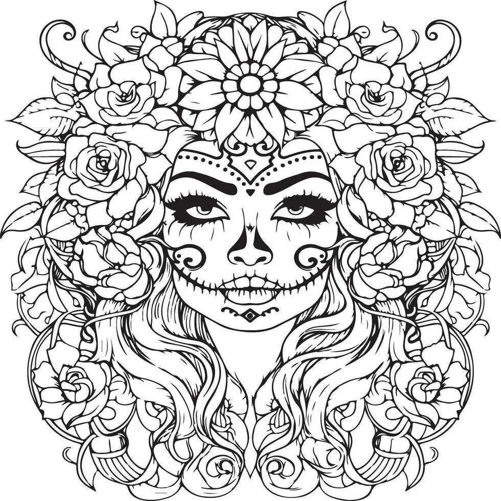 sugar skull with floral crown vector