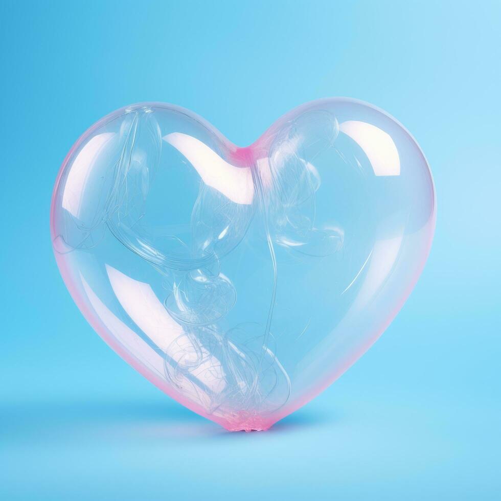 Transparent heart, balloon on blue background. photo