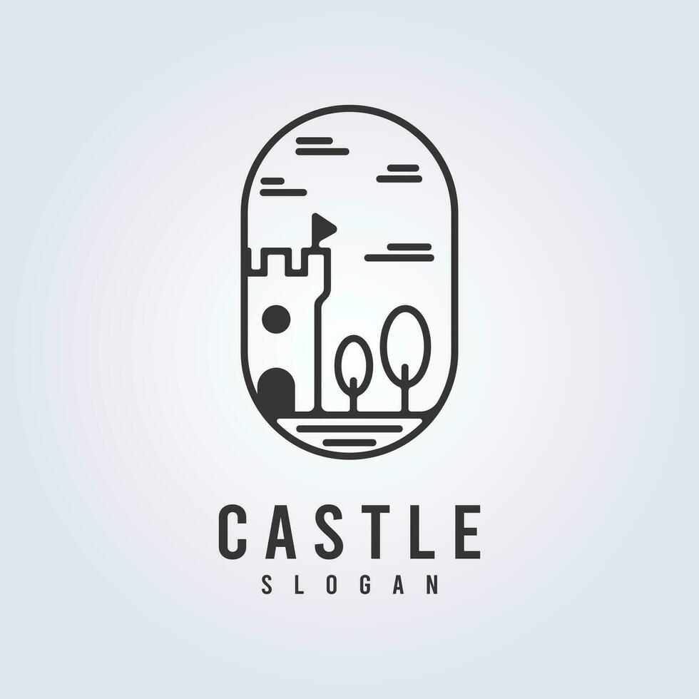 simple line art castle logo vector illustration design