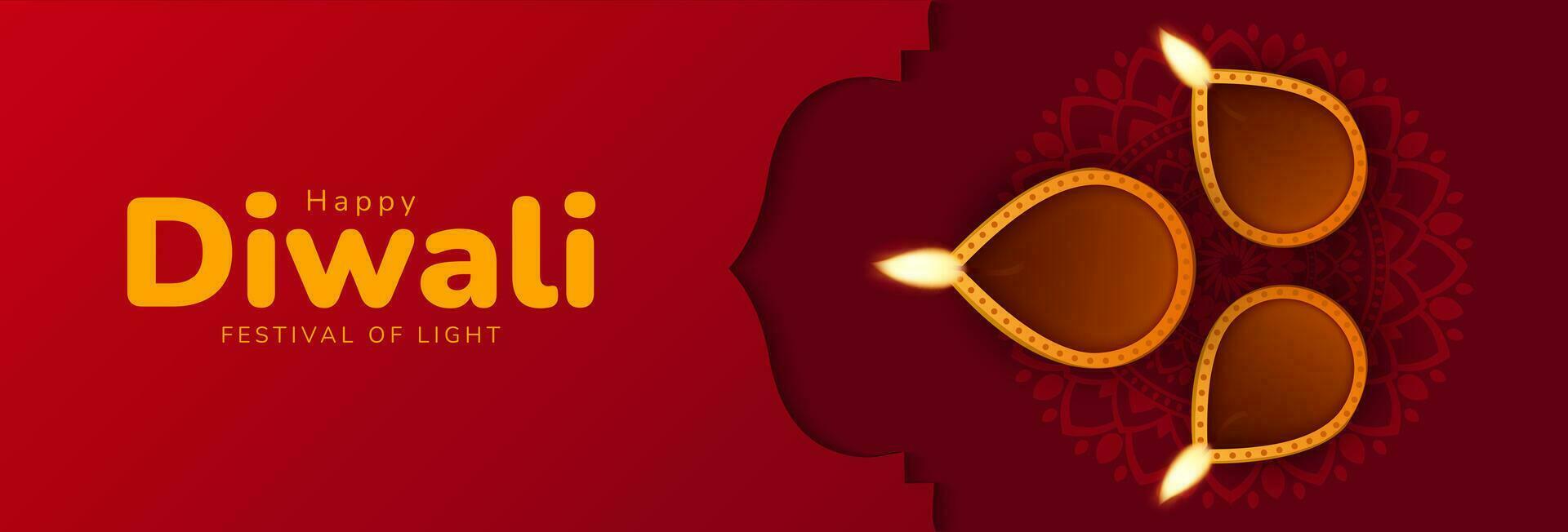 Happy Diwali. Hindi festival of lights holiday celebration banner. Background template design with diya lamp decoration .Vector illustration vector