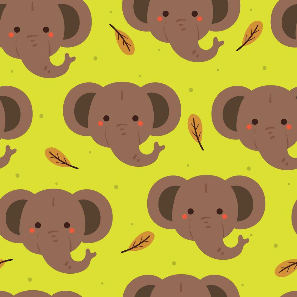 seamless pattern cartoon elephant and leaves. cute animal wallpaper illustration for gift wrap paper vector