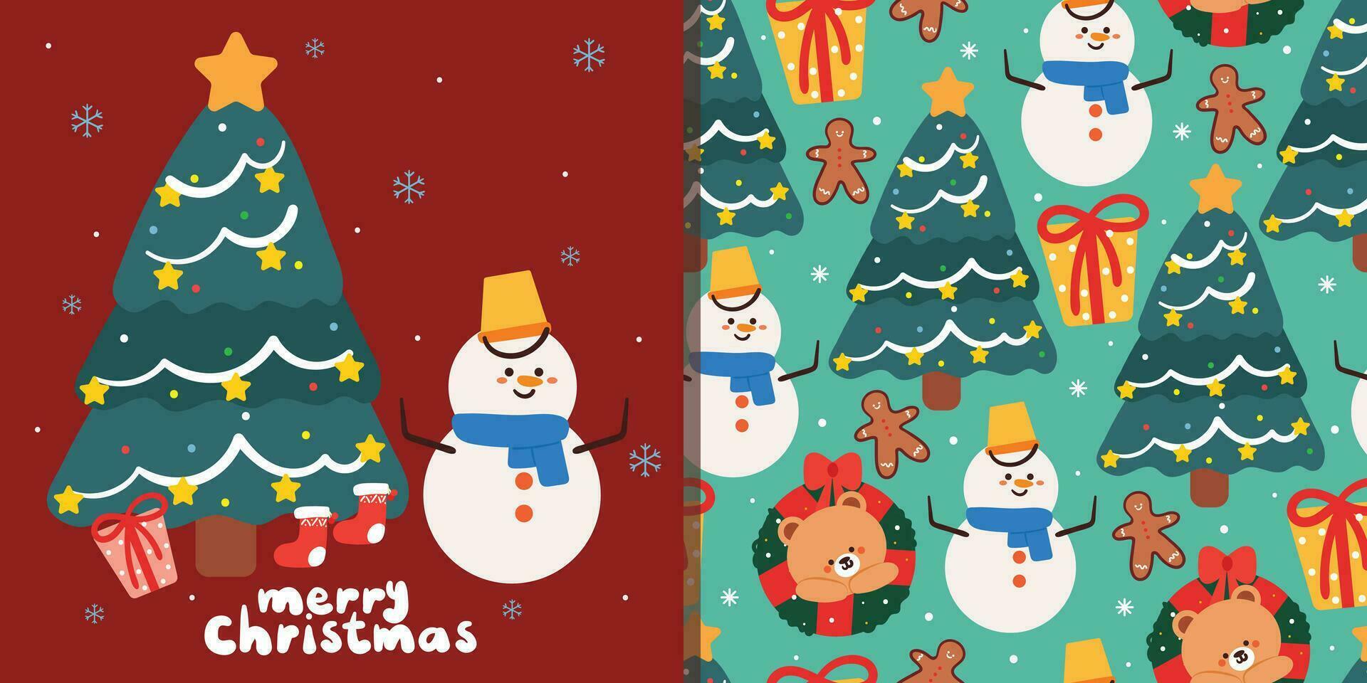 sin costura modelo y vector ilustración saludo tarjeta dibujos animados Navidad elemento. linda tarjeta y fondo de pantalla para regalo envolver papel