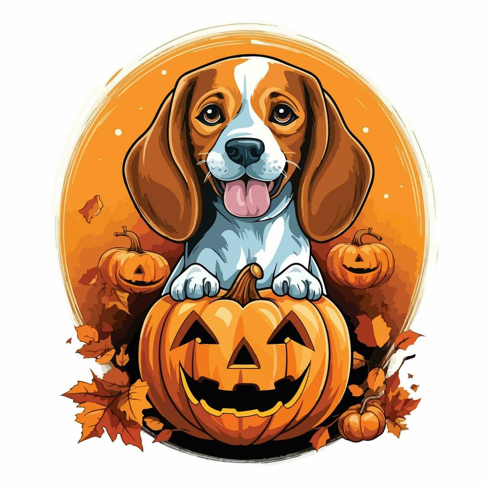 contento beagle raza perro dentro un calabaza un Víspera de Todos los Santos vector