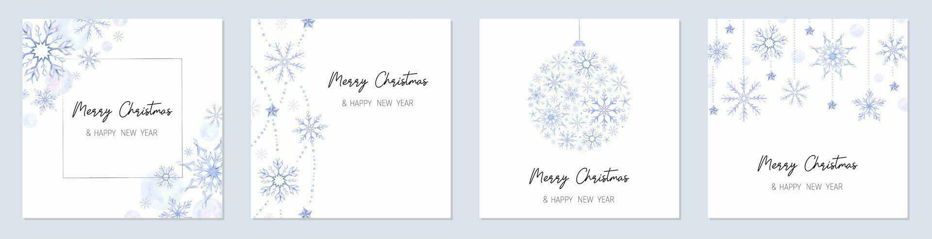 Set of Christmas card, invitation with Snowflakes . Holiday postcards. Preparation for the celebration of Christmas and New Year. Holiday Party Card Templates Design. Watercolor illustrations. vector