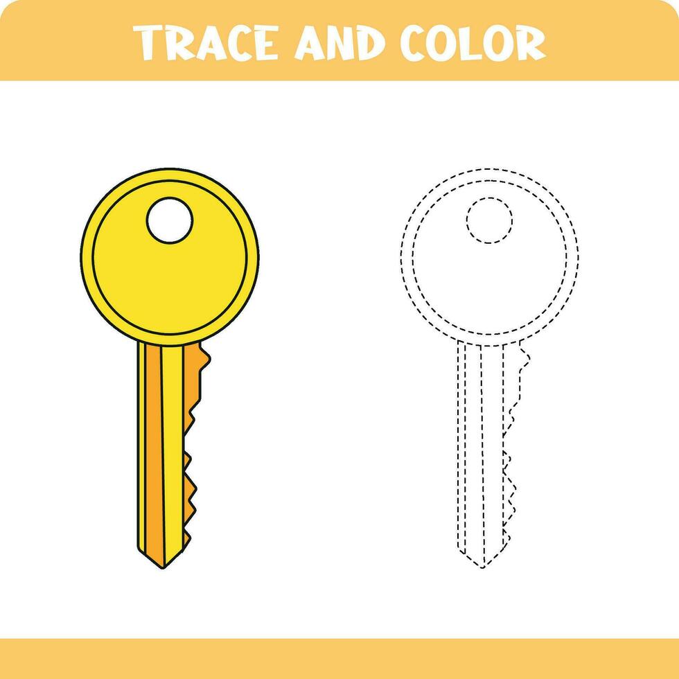 Tracing page for kids handwriting practice. Trace and color worksheet for preschoolers. Tracing door key. Activity color pages vector