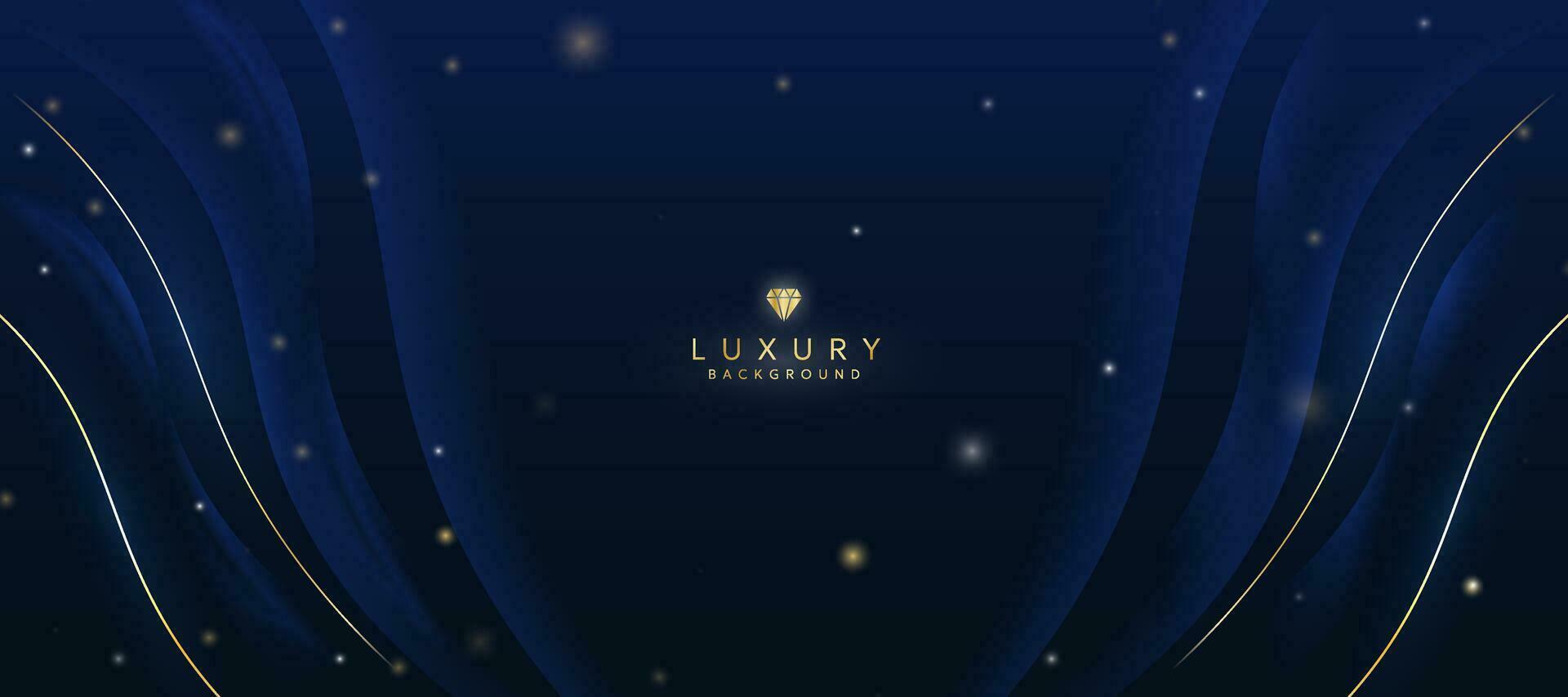 Dark blue luxury background with elements of golden curves and shiny lights. vector
