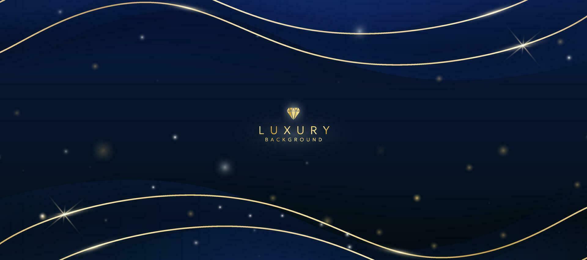 Dark blue luxury background with elements of golden curves and shiny lights. vector