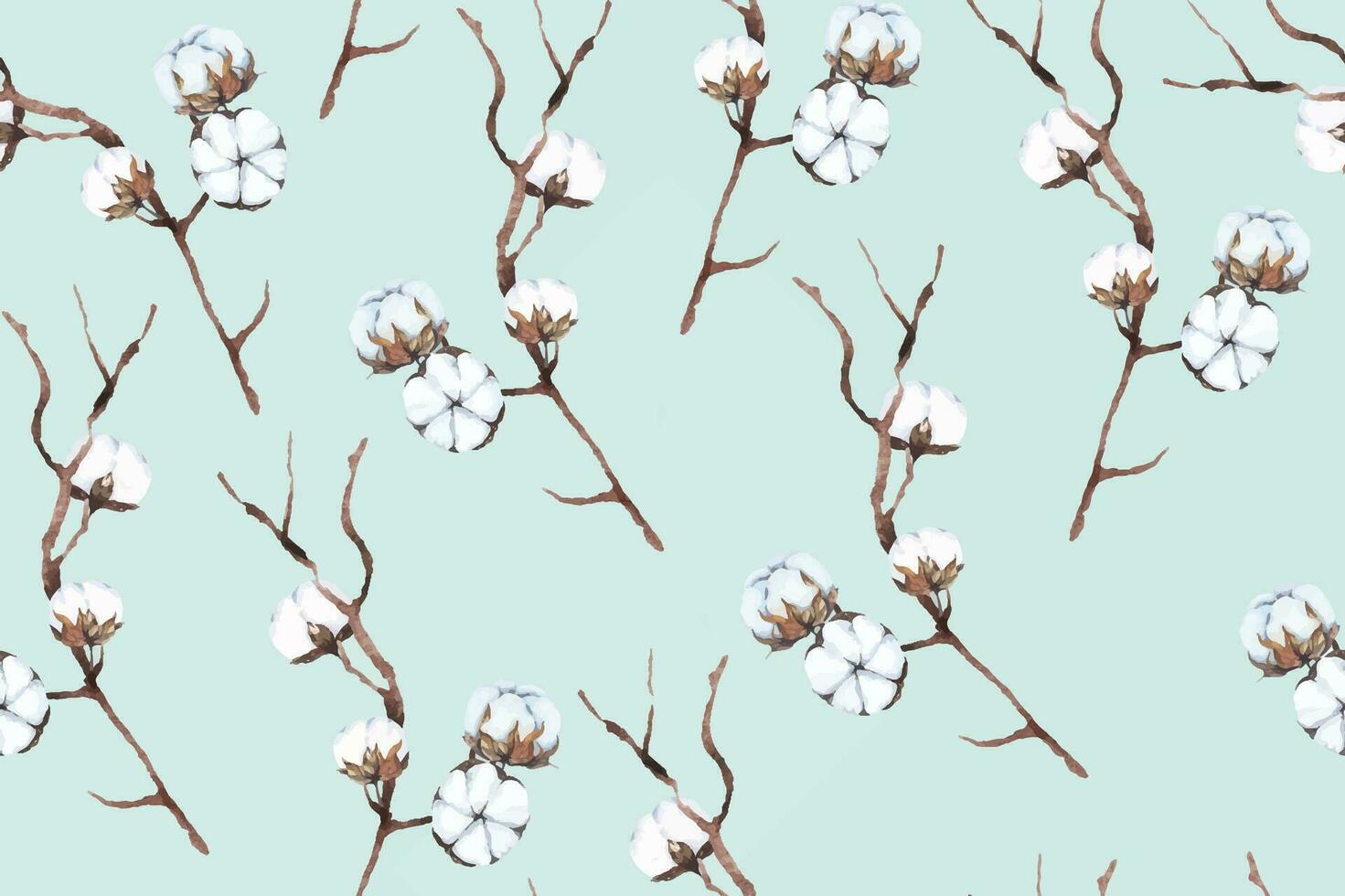 Seamless pattern of cotton flower painted in watercolor on pastel background.For fabric and wallpaper, gift wrapping paper vintage style.Hand drawn botanical floral pattern. vector