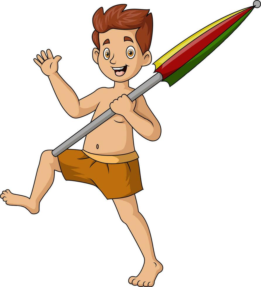 Cute young man cartoon holding summer umbrella vector