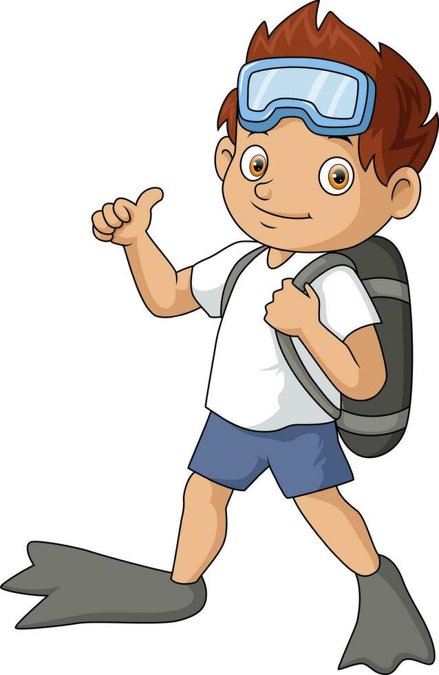 Cute little boy diver on white background vector