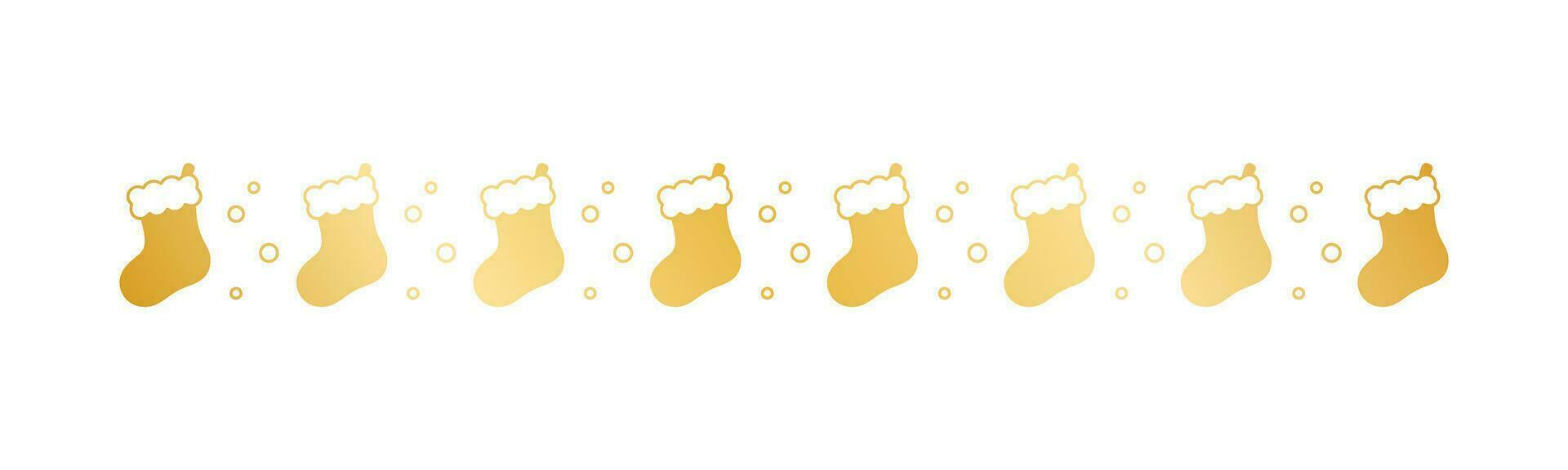 Gold Christmas themed decorative border and text divider, Christmas Stocking Pattern Silhouette. Vector Illustration.