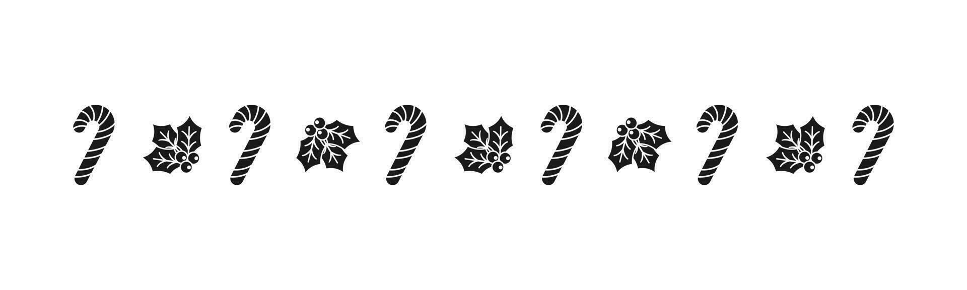 Christmas themed decorative border and text divider, Mistletoe and Candy Cane Pattern Silhouette. Vector Illustration.