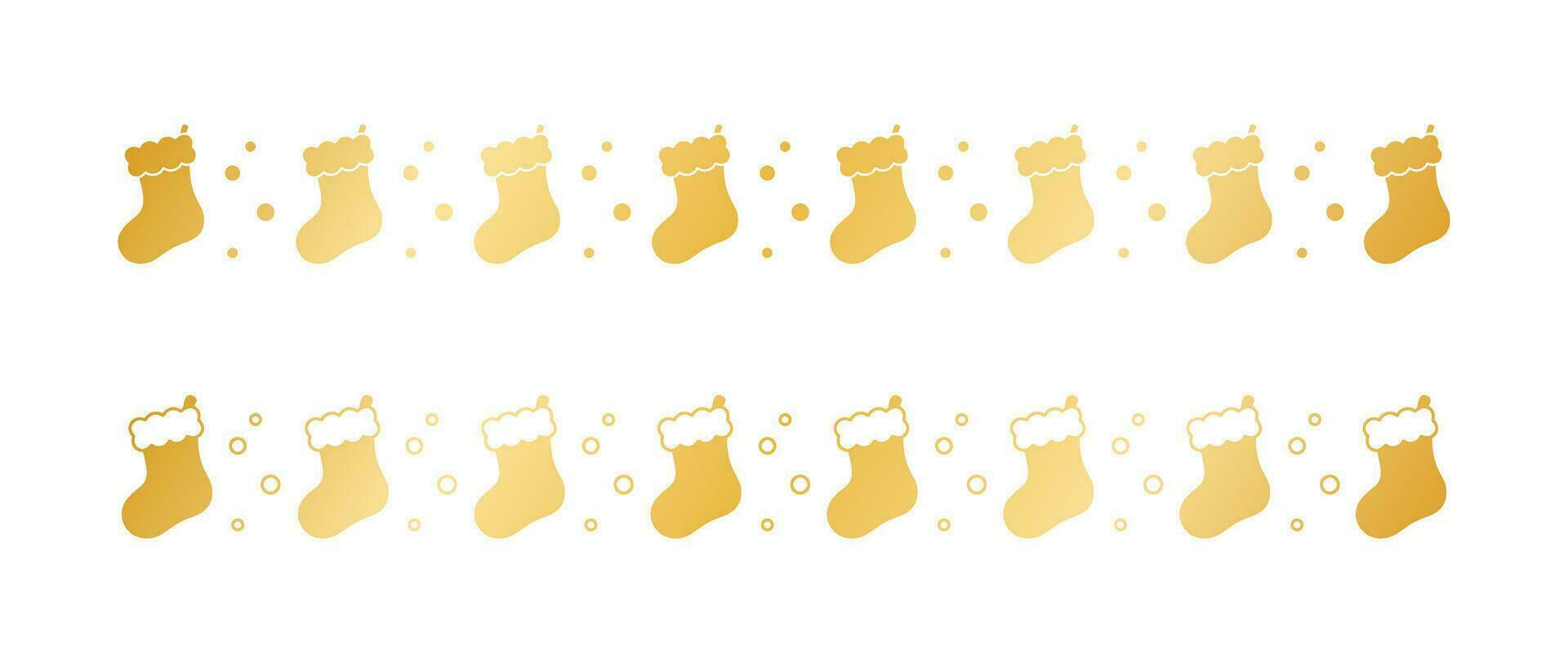 Gold Christmas themed decorative border and text divider set, Christmas Stocking Pattern Silhouette. Vector Illustration.