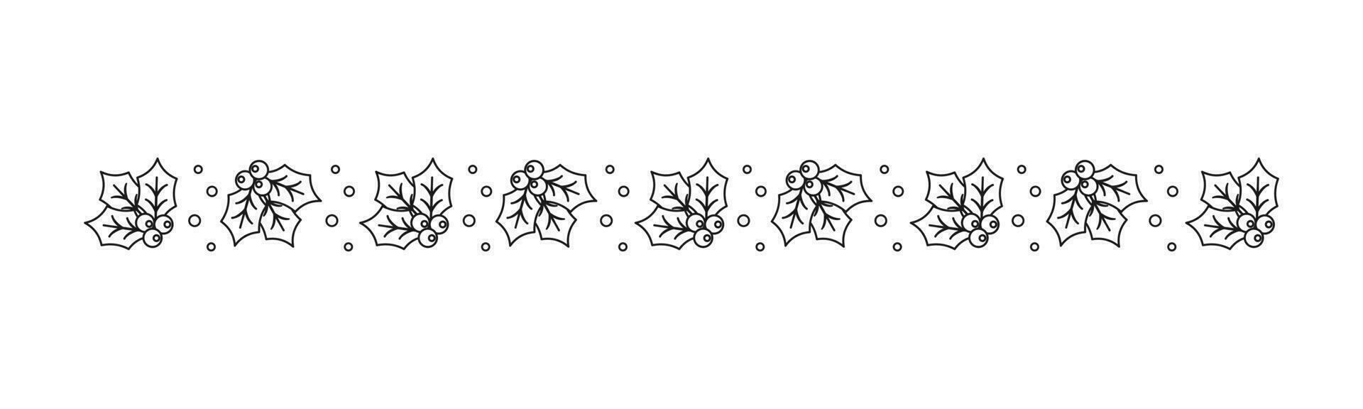 Christmas themed decorative border and text divider, Mistletoe Pattern Outline Doodle. Vector Illustration.