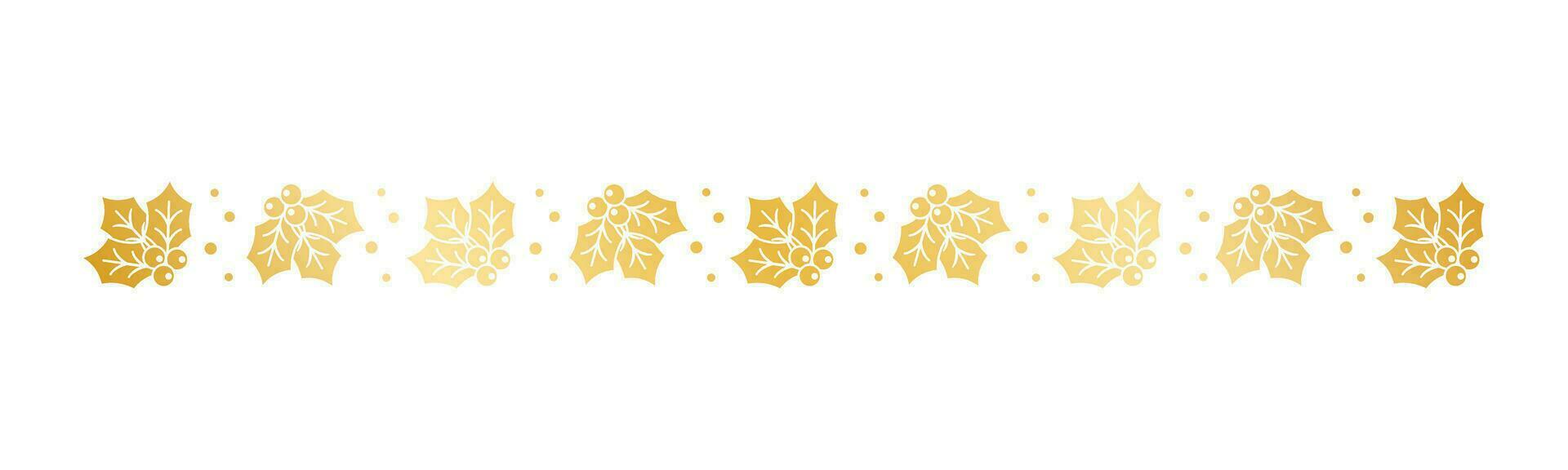 Gold Christmas themed decorative border and text divider, Mistletoe Pattern Silhouette. Vector Illustration.